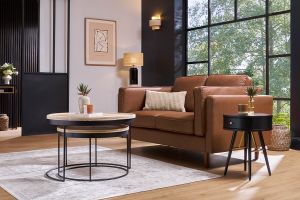 Tables basses gigognes rondes bois manguier massif et métal noir (lot de 2) LEDGE