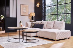 Tables basses gigognes rondes bois manguier massif et métal noir (lot de 2) LEDGE