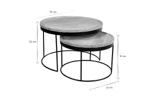 Tables basses gigognes rondes bois manguier massif et métal noir (lot de 2) LEDGE