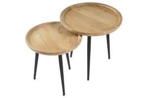 Tables basses gigognes rondes bois manguier massif et métal noir (lot de 2) PYTA