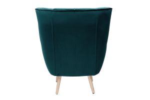 Fauteuil scandinave en tissu velours bleu pétrole et bois clair AVERY