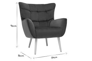Fauteuil scandinave en tissu velours bleu pétrole et bois clair AVERY