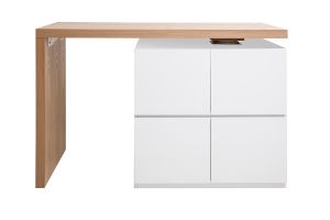îlot - table de bar modulable avec rangement blanc mat et bois clair chêne L140-165 cm MAX
