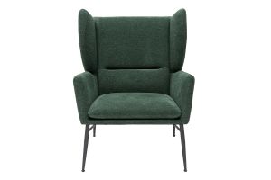 Fauteuil design en tissu effet velours texturé vert et métal noir COME