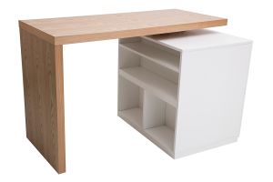 îlot - table de bar modulable avec rangement blanc mat et bois clair chêne L140-165 cm MAX