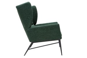 Fauteuil design en tissu effet velours texturé vert et métal noir COME