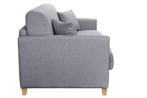 Canapé convertible 3 places en tissu gris clair et bois clair avec matelas 13 cm SKANDY