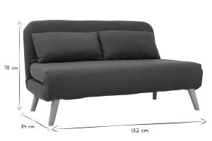 Chauffeuse 2 places convertible en tissu bleu canard et bois clair AMIKO