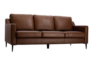 Canapé vintage 3 places cuir marron et bois noir OXMO