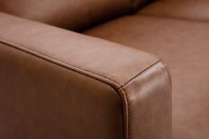 Canapé vintage 3 places cuir marron et bois noir OXMO