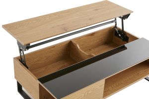 Table basse relevable rectangulaire bois clair et métal noir L110 cm WYNN