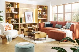 Table basse relevable rectangulaire bois clair et métal noir L110 cm WYNN