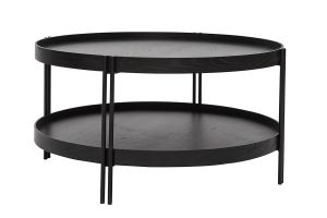 Table basse ronde design bois noir et métal noir D80 cm TWICE