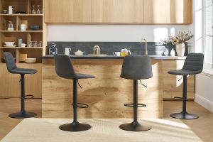 Taburetes de bar regulables tejido y metal gris oscuro (lote de 2) SAURY