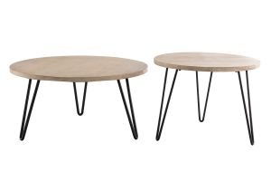 Tables basses gigognes rondes bois manguier massif et métal noir (lot de 2) VIBES