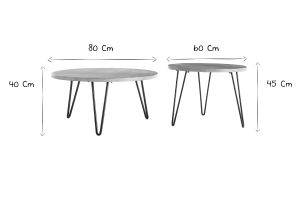 Tables basses gigognes rondes bois manguier massif et métal noir (lot de 2) VIBES