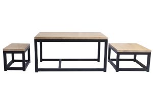 Tables basses gigognes bois manguier massif et métal noir (lot de 3) FACTORY
