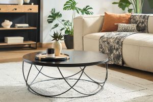 Table basse ronde bois noir et métal noir D80 cm LACE
