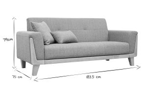 Canapé scandinave 3 places en tissu gris et bois clair FJORD