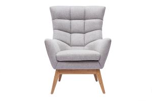 Fauteuil scandinave en tissu effet velours texturé gris clair et bois clair BRODY