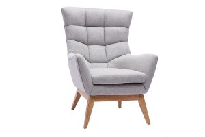 Fauteuil scandinave en tissu effet velours texturé gris clair et bois clair BRODY