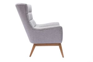 Fauteuil scandinave en tissu effet velours texturé gris clair et bois clair BRODY