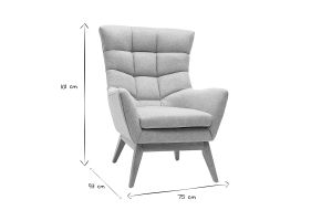 Fauteuil scandinave en tissu effet velours texturé gris clair et bois clair BRODY