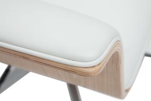 Fauteuil de bureau à roulettes design blanc, bois clair et acier chromé ELON