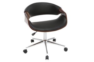 Chaise de bureau à roulettes design noir bois foncé noyer et acier chromé ARAMIS