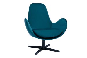 Fauteuil pivotant design en tissu velours bleu canard et métal noir ANDY