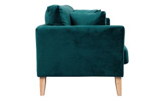Canapé scandinave déhoussable 3 places en tissu velours bleu pétrole et bois clair OSLO