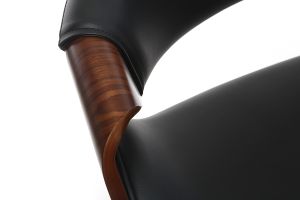 Chaise de bureau à roulettes design noir bois foncé noyer et acier chromé ARAMIS