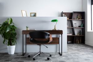 Chaise de bureau à roulettes design noir bois foncé noyer et acier chromé ARAMIS