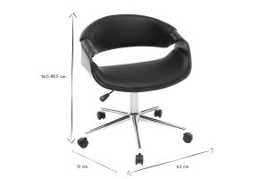 Chaise de bureau à roulettes design noir bois foncé noyer et acier chromé ARAMIS