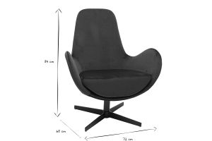 Fauteuil pivotant design en tissu velours bleu canard et métal noir ANDY