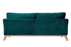 Canapé scandinave déhoussable 3 places en tissu velours bleu pétrole et bois clair OSLO