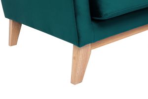 Canapé scandinave déhoussable 3 places en tissu velours bleu pétrole et bois clair OSLO