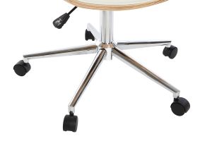 Chaise de bureau à roulettes design blanc, bois clair et acier chromé ARAMIS