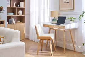 Chaise design blanc et bois clair MELKIOR