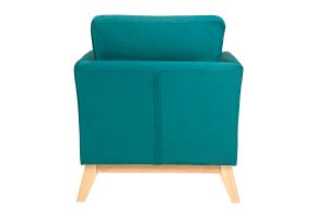 Fauteuil scandinave déhoussable en tissu velours bleu pétrole et bois clair OSLO