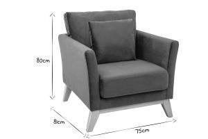 Fauteuil scandinave déhoussable en tissu velours bleu pétrole et bois clair OSLO