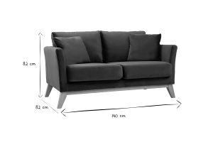 Canapé scandinave déhoussable 2 places en tissu velours bleu pétrole et bois clair OSLO