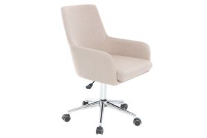 Chaise de bureau à roulettes en tissu beige et acier chromé SHANA