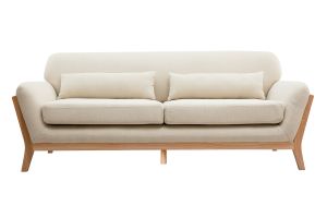 Canapé scandinave 3 places en tissu beige et bois clair YOKO