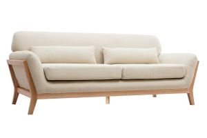 Canapé scandinave 3 places en tissu beige et bois clair YOKO