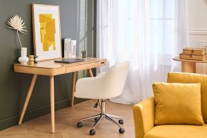Chaise de bureau à roulettes design blanc et acier chromé BALTIK