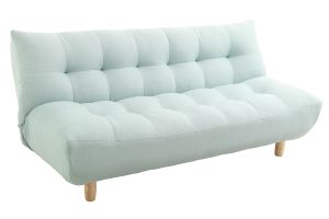 Canapé convertible scandinave en tissu menthe à l'eau et bois clair YUMI