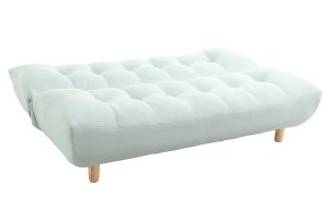 Canapé convertible scandinave en tissu menthe à l'eau et bois clair YUMI