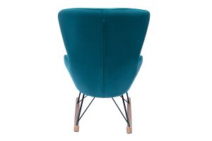 Rocking chair design en tissu velours bleu canard, métal noir et bois clair ESKUA