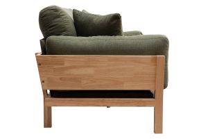 Canapé scandinave déhoussable 3 places en tissu vert kaki et bois clair KYO